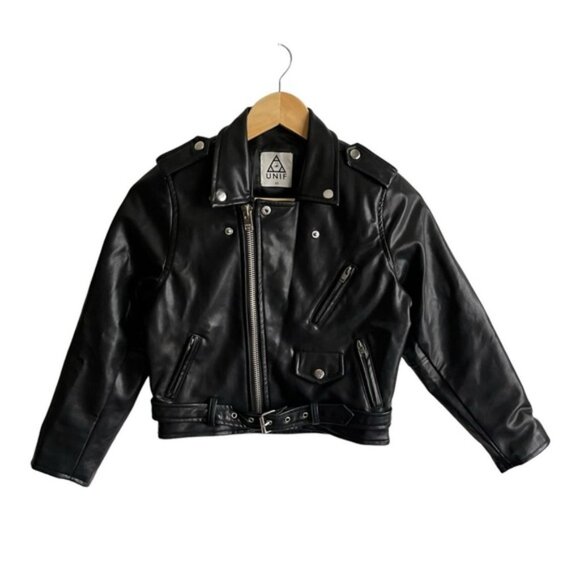 UNIF Vegan Leather Jacket Size XS Solid Black Moto - Picture 11 of 15